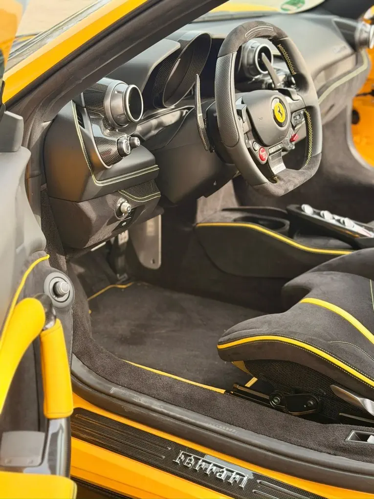 Ferrari F8 SPIDER 2023, interior — Veyra Cars, Europe. The Ferrari F8 Spider pairs a twin-turbo V8 producing 720 hp with a folding hard top,…