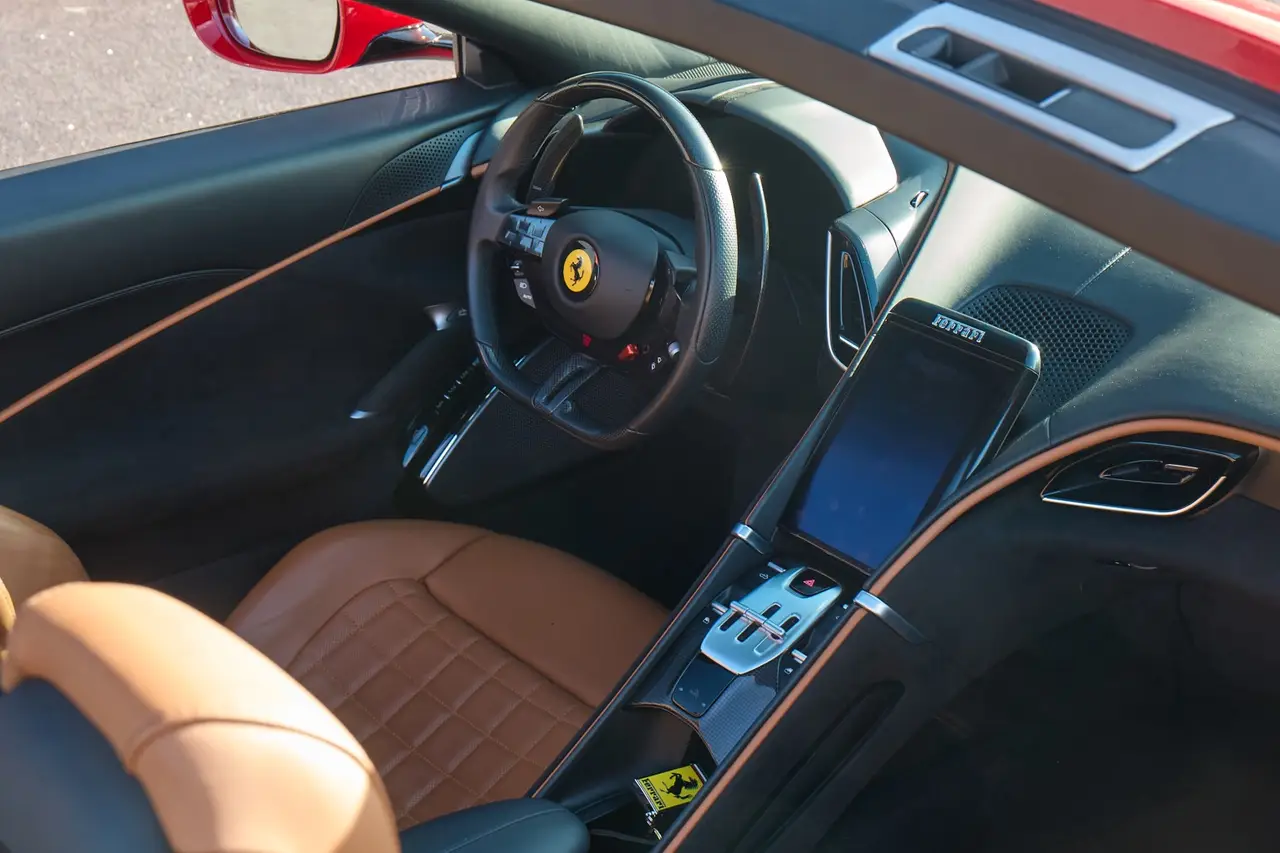 Ferrari Roma Spider 2024, rear view — Veyra Cars, Europe. The Ferrari Roma Spider pairs a 620 hp V8 with a two-seat cabin built for open-air…