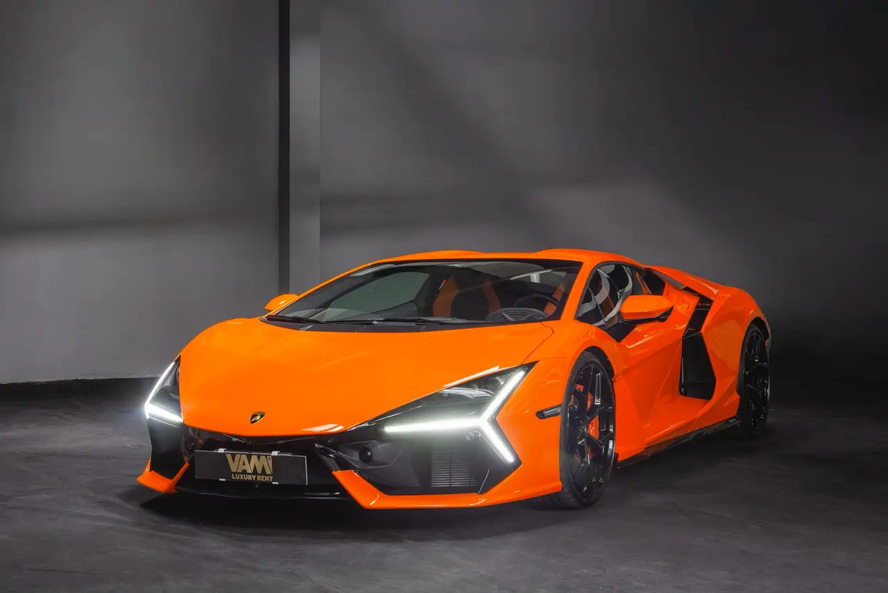 Lamborghini Revuelto 2026, front view — Veyra Cars, Europe. The Lamborghini Revuelto sits at the top of Veyra Cars' fleet for a reason: 1015 hp…