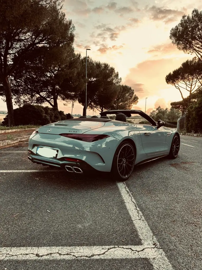 Mercedes Benz SL63 Cabrio 2023, rear view — Veyra Cars, Europe. The Mercedes Benz SL63 Cabrio pairs 585 hp with a four-seat cabin, a rare combination in…