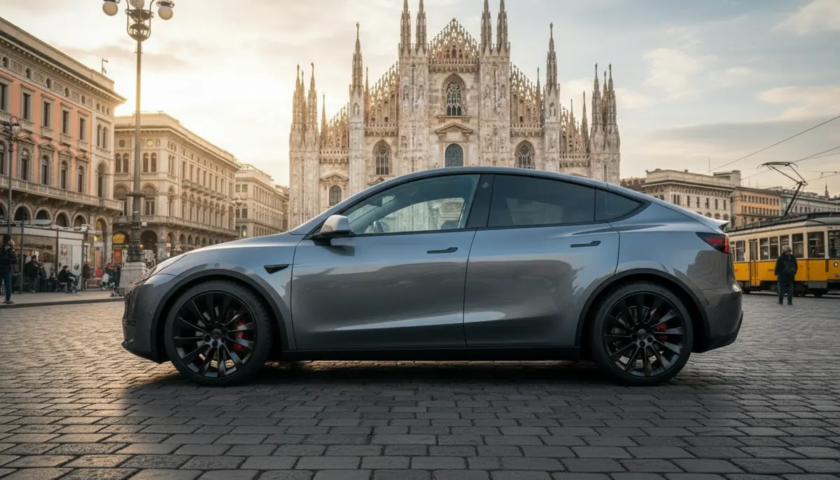 Tesla Model Y Long Range 2023, rear view — Veyra Cars, Europe. The 2023 Tesla Model Y Long Range brings 378 hp and a quiet, composed driving character…
